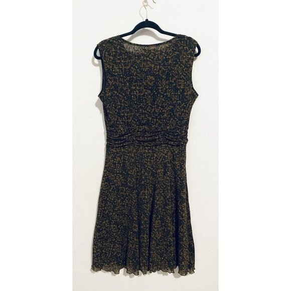 Coldwater Creek Dress Womens 12 Brown Geo Print Sleeveless Mesh Pleated Y2K - Picture 4 of 8